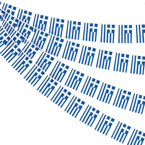 AhfuLife flaggkedja flaggkedja flaggirlang, 30 flaggor båda sidor rektangel tyg vimpel girlang landsflagga för VM EM euro party bar (Grekland, 14 x 21 cm – 1 styck)