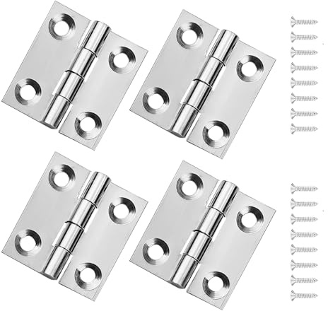 4 Pack Small Hinges with 16 Pcs 16mm Strews, Stainless Steel Silver Small Hinges for Wood, Heavy Duty Silver Folding Butt Door Hinge, for Window,Cabinets,Closet,Wooden Boxes (25x20mm)