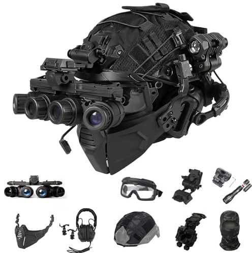 LZAQHMT Fast Airsoft-Helmset mit GPNVG-18 Vier-Augen-Nachtsichtmodell | Komplettes Helmset mit Militär-Headset, Schutzbrille und geteilter Maske für Jagd, Paintball und Wargame