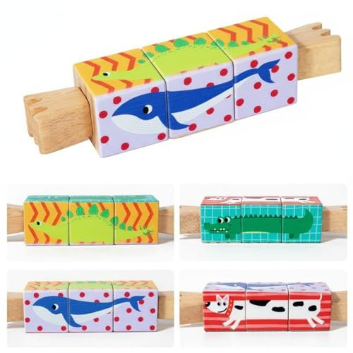 MotiveTech Holz Drehpuzzle Tiere Fördert Hand-Auge-Koordination Rotierendes Würfelpuzzle Pädagogisch Wertvoll Drehbares für Kleinkinder, Babys, Reisen, Stil 4