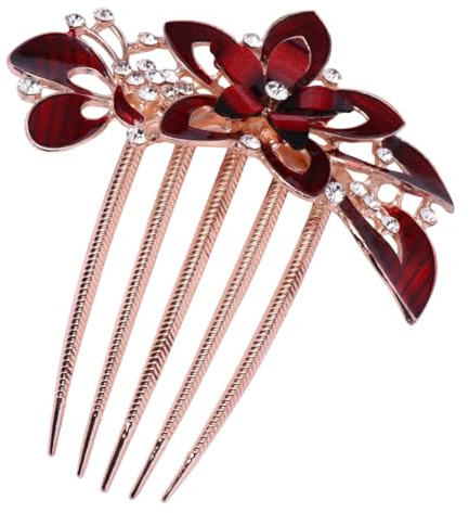 RORPOIR Eleganter Roter Haarkamm mit Strasssteinen Haarschmuck für Damen zum Abschlussfest Legierung und Dekorative Blumen Optik für Besondere Anlässe