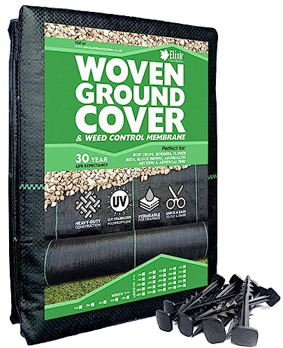 Elixir Gardens Woven Weed Membrane Ground Cover 5m x 7m plus 14 Free pegs