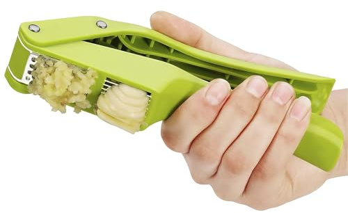 2 in 1 Garlic Slicer and Garlic Press - Multipurpose Garlic Press and Slicer, Stainless Steel and Durable Plastic, 7.6 x 1.7 x 2.5, Easy to Use and Clean, Good for Home and Commercial Use