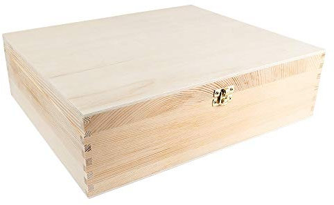 Ideen mit Herz Weinkiste, Holz, mit Deckel, 3 Innenfächer, 35cm x 30cm x 10cm, mit goldfarbenem Metallverschluss, ideal zum Basteln und Bemalen, DIY Holzkiste