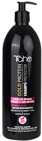 Tahe Gold Protein Champú protector para cabellos opacos, teñidos o con mechas con efecto antiencrespamiento (1000 ml)