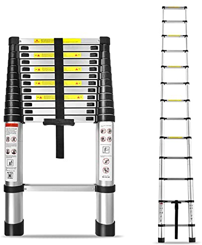 12.5ft Telescoping Ladder Aluminum Extendable Ladder Collapsible Locking Mechanism for Attic Household Use Outdoor Work 330 lbs Capacity Heavy Duty