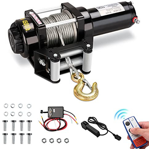 STANEW Treuil électrique 12 V Traction Jusqu’à 4500 LB/2041 Kg Câble en Acier de 10m, Noir, treuils à Corde synthétique télécommandés sans Fil