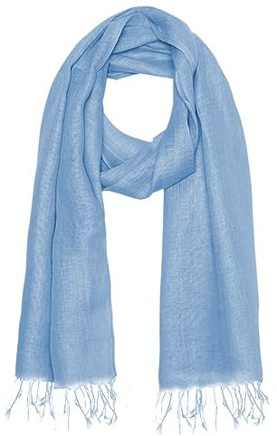 Leinen Schal für Damen und Herren aus 100% Leinen - leicht und atmungsaktiv – Sommerschal – Fransen-Schal (Hell-Blau)