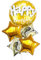 Nine San 5 Stück Gold Happy Birthday Folienballon 3D Rund Golden Geburtstag Luftballon Goldene Black Star Foil Balloons Party Deko