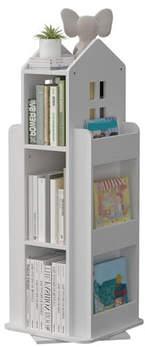 uyoyous 3-stöckiges Kinderbücherregal, 360° Drehbares Bücherregal, Holz Bücherregal Drehbar Kinder Bücherregale Turmregal für Kinderzimmer Heimbüros und Arbeitszimmer, Weiß