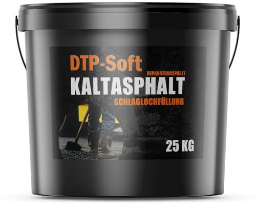 DTP-SOFT Asfalto frío 25 kg en cubo, 25 kg de asfalto en frío, 0-8 mm, para reparación, asfalto, mezcla en frío, 25 kg