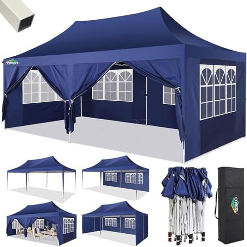 COBIZI Gazebo 3x6 Pieghevole Impermeabile con 6 Parete Laterale, Gazebo Esterno resistente 3x6 per Feste Campeggio Spiaggia Giardino Commerciale, Tendone Portatile(3 per 6m Blu Scuro)