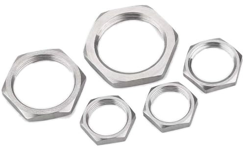LCRORO 10 Stück/Set metrisches Innengewinde Sechskant-Kontermutter Rohrverschraubung 304 Edelstahl silber M16 × 1