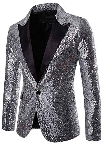 Glitzer Anzug Herren Disco Outfit Metallic Pailletten Blazer Slim Fit Glitzer Sakko Anzugjacke EIN-Knöpfe Pailletten Glitter Anzug Jacket Karneval Kostüm Festlich Mantel für Hochzeit Party Fasching