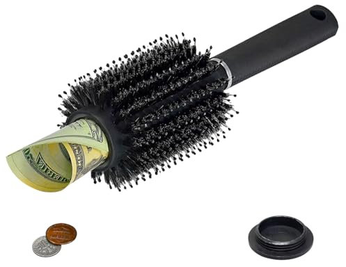 Cepillo Pelo Redondo, con Escondite Secreto para Guardar Dinero Discreto Escondite para Dinero en Efectivo, Tarjetas de Crédito y Objetos de Valor, Ideal para Viajar o en Casa (Negro)