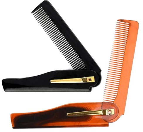 2pcs fine tooth beard combs for men - beard comb for men - portable folding travel moustache comb - perfect for beards, moustaches, and all hair types