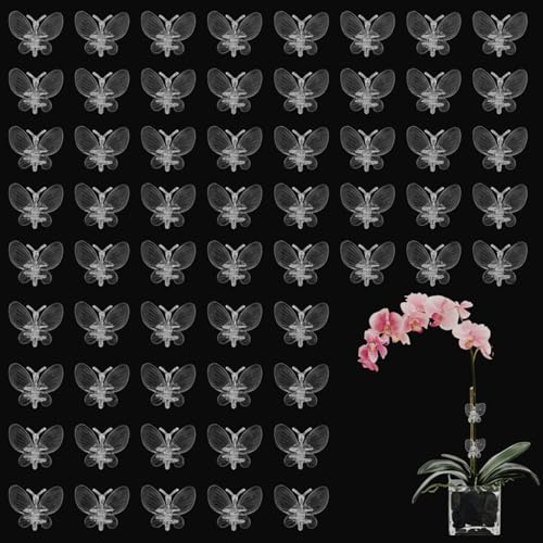Qwrqwr 60 Stück Orchideen Pflanzen Clips Transparent Klammern Schmetterling-Form für Kletterpflanzen Kunststoff Klammern für Unterstützen Pflanze Garten Dekoration (OPC60, Schmetterlinge, 60, OPC60)