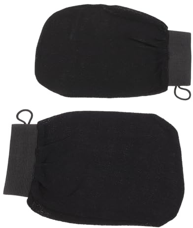 ELAYARD 2Pcs Non-slip Exfoliating Bath Mitts Scrubbing Gloves for Shower and Massage Portable Body Scrubber for Arms Legs Chest Back Travel-friendly Black Bath Towel Gloves