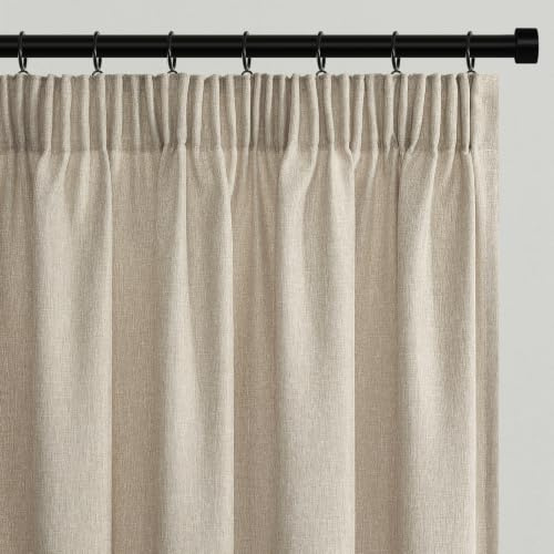 Topfinel Vorhänge mit Kräuselband Gardinen Leinenoptik 245x140cm (HxB) 2PCS | Vorhänge für Wohnzimmer und Schlafzimmer, Vorhang Leinenfarbe mit Lichtfilterung, Gardine halbtransparent, Modern