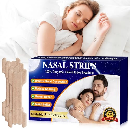 BOYUNSHI Nasal Strips 70 Pieces Nose Strips for Breathing Extra Strength, Snoring Aids for Men and Women, Blocked Nose Relief, Drug-Free, Anti Snore Strips for Sports and Sleep