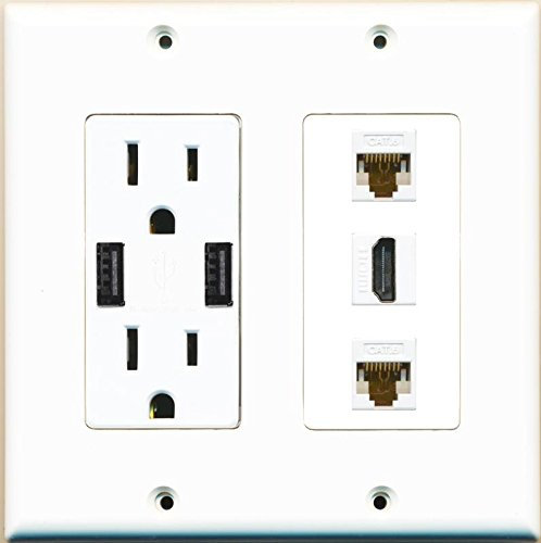 RiteAV Steckdose, 2 USB-Ladegerät HDMI weiß 2 CAT6-weiß