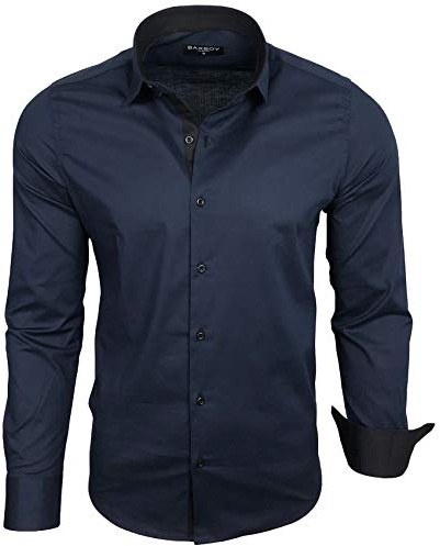 Baxboy Chemise homme manches longues/affaires loisirs mariage/repassage facile/coupe slim/costume col Kent chemise B-500, bleu marine, XXL