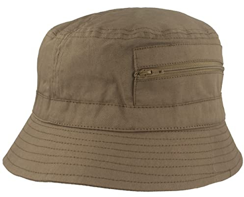 Breiter Fischer-Hut | Bucket-Hat | Sonnen-Hut – aus 100% Baumwolle - mit 2 integrierten Tasche – Waschbar & Faltbar – Oliv - Größe 57