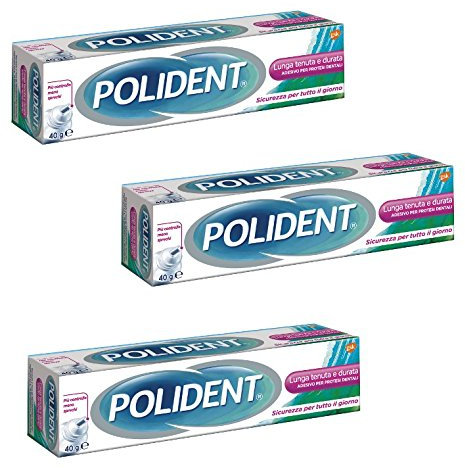 3 POLIDENT ADESIVO PER PROTESI DENTALI LUNGA DURATA E LUNGA TENUTA 40 GR NO ZINCO