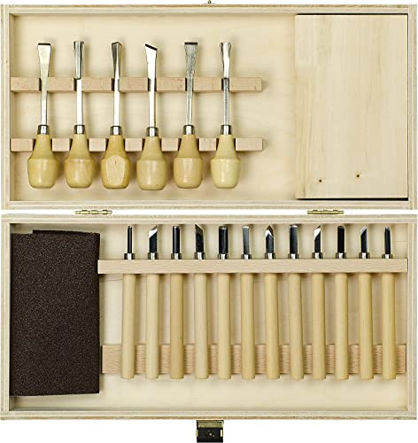 Pebaro 1979 Set da Intaglio in Una Bella Scatola di Legno, 20 Pezzi, Multicolore, Normale