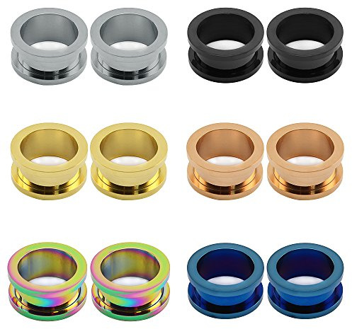 ZeSen Jewelry 6 Paare Edelstahl Screw Fit Ear Tunnels Plugs Flesh Expander Stretcher Gauges Ohrmesser Piercing (Gauge=7/16(11mm))