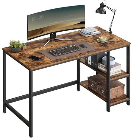 VASAGLE Bureau avec Rangement, Table d’Ordinateur, avec 2 Étagères Réversibles, Poste de Travail, pour Télétravail, Salon, Cadre en Acier, Style Industriel, Marron Rustique et Noir d'Encre LWD47X