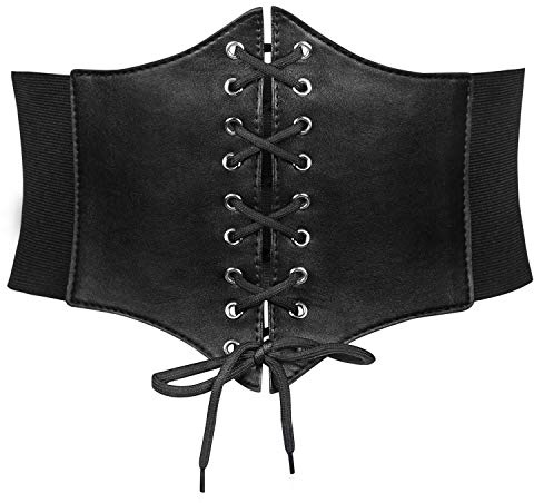 JASGOOD Women’s Elastic Costume Waist Belt Lace-up Tied Waspie Halloween Corset Belts for Women