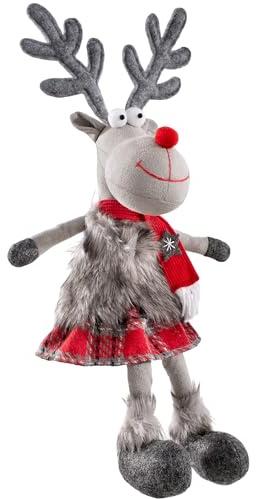 WeRChristmas Figurine de Renne Fille Assise avec Jambes Souples, Multicolore, 42 cm