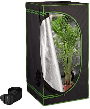 Relaxdays Tenda per Coltivazione Idroponica, Serra per Piante da Interno, Telo Riflettente HLP: 120x60x60 cm, Nero Verde
