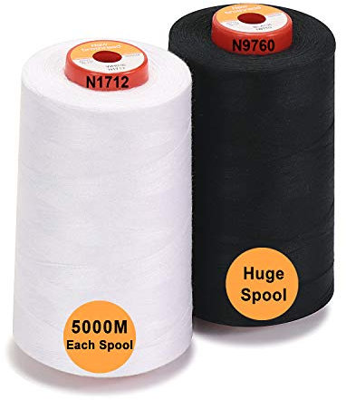 New brothread - 28 Optionen - 2 Große Konen 5000M Allzweck Polyester Nähgarn 40S/2 (Tex27) zum Nähen, Quilten, Patchwork, Serger und Overlock - 1 White + 1 Black