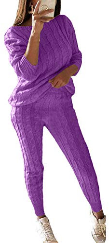 Trajes Deportivos Mujer Traje Punto Jogging Conjuntos Deportivos Pantalones Y Suéteres Punto Conjuntos De Ropa 2 Piezas Yoga Ropa Deportiva Fucsia M
