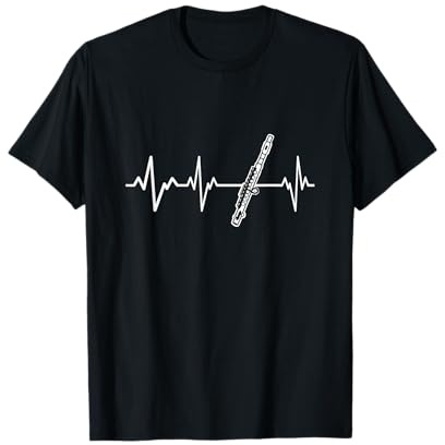 Lustige Musiker Flöten Geschenkidee Querflöte Herzschlag Geschenk Instrument Flöten Spieler Unisex-Erwachsene Schwarz S T-Shirt
