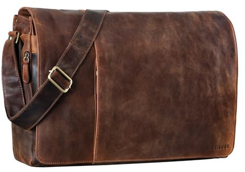 STILORD 'Maximus' XXL Ledertasche riesige Herren Umhängetasche Unitasche 17 18 19 21 Zoll Laptop Aktentasche Bürotasche Büffel Leder, Farbe:kansas - braun