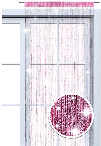 wometo Tenda a fili con glitter OekoTex 90 x 245 cm – Rosa argento lucido decorativo trasparente semitrasparente Natale