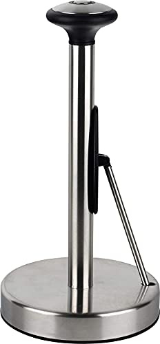 Sagler Paper Towel Holder Stainless Steel - Easy to Tear Paper Towel Dispenser - Weighted Base - Adjustable Spring arm to Hold Any Type of Paper Towels