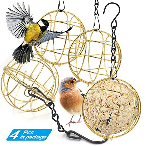 Zeqeey 4 Stück Meißenknödelhalter Vogelfutterstation, Futterspender für Meisenknödel Bird Feeder für Garten Wildvögel Finken Spatzen Rotkehlchen, Metall