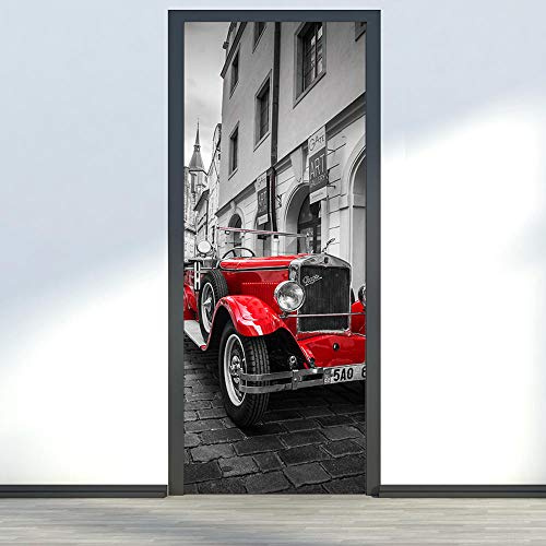Türtapete Selbstklebend 80X200 Rotes Auto Türtapete Selbstklebend Türposter,Fototapete Selbstklebend 3D Pvc Türaufkleber Diy Türbild,Türfolie Poster Tapete