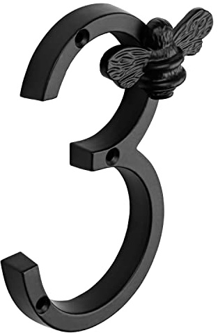 Hausnummer aus Messing mit Bienen Design Modernes 5 Zoll Türschild mit Nummernschildern Straßen/Hausadresszahlen, schwarzes Eisenmetall, 0—9 (3)