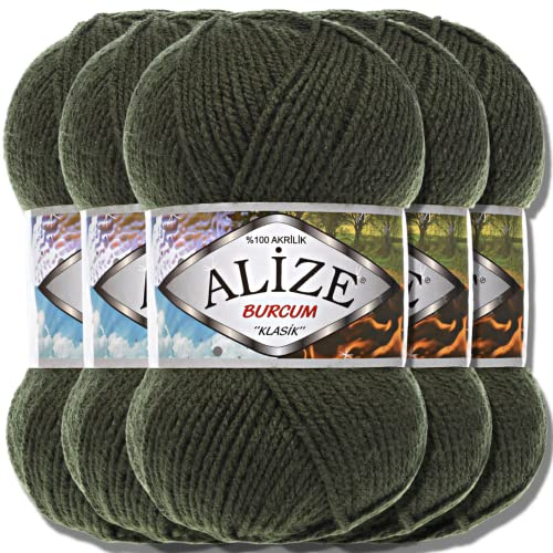 Hobby YARN 3x Etikettenlabel mit Alize Burcum Klasik Wolle Premium 5x100g als Set, Yarn, Garn, Strickgarn, Farbverlauf, Babywolle zum Häkeln, Stricken, Kleidung, Schals (Forest Green - 29)
