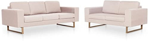 Gecheer 2-TLG.Sofagarnitur Couches Sofas Schlafsofa Mit Rückenkissen & Sitzkissen,Gartensofa Gartenmöbel Set Sessel,2-3-Sitzer-Sofa für Wohnzimmer,Holzrahmen und Stoff,Creme
