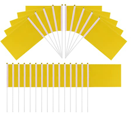 SCSpecial Bandiere piccole 25 pezzi mini bandiere palmari su bastone 20,1 cm x 14,9 cm bandiere da esterno per sfilate e decorazioni – giallo