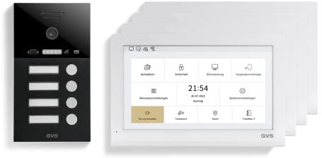 GVS - IP Video Türsprechanlage 4 Familienhaus mit Türöffner (RFID), HD Kamera, 4X 10 Zoll Monitor & App - Smarte Video Türklingel mit Kamera & Gegensprechanlage (AVS5444U)