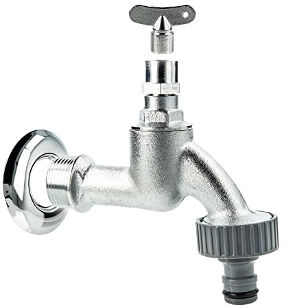 tecuro Auslaufventil 3/4 Zoll, Steckschlüssel-Oberteil, Steckkupplung, Wandrosette, Dichtband, MS mattverchromt - 22834-PWD