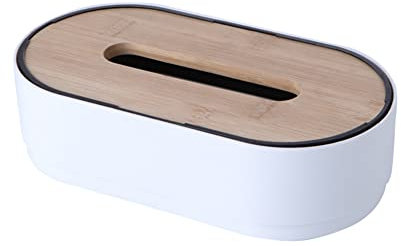Kosmetiktücher Box aus Bambus,Taschentücher Oval Taschentücher Box Modernes Design Taschentuchspender Taschentuchhalter Serviettenhalter fürs Sofa & Wohnzimmer Badezimmer, Schreibtisch,Weiß
