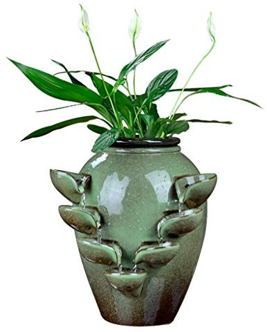 Fontaine d'intérieur cascade Détente Cascade 4 étapes Fontaine d'eau avec pot de fleur sur le dessus for Bureau, Salle de décoration, céramique Feng Shui Fountain intérieur et extérieur Fontaine Zen d